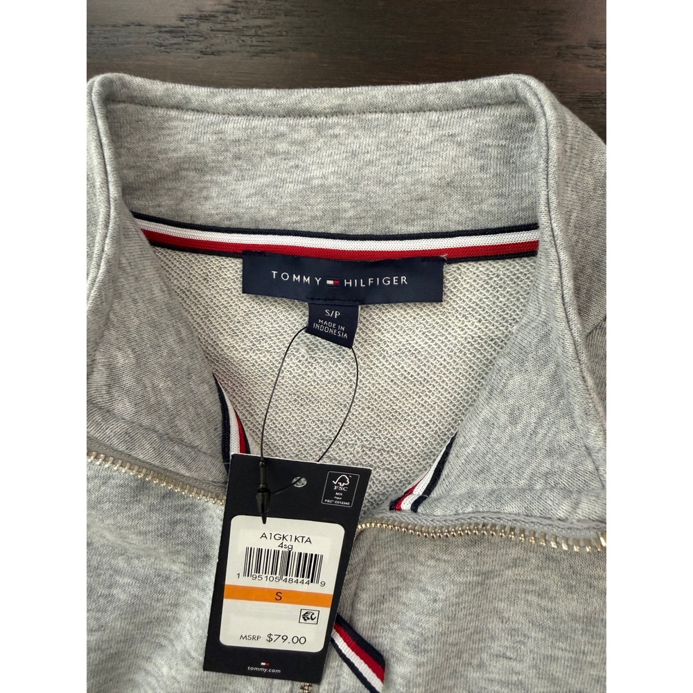 Tommy Hilfiger Womens Quarter Zip Sweatshirt Dress Gray Stripe Logo S A1GK1KTA - Picture 6 of 6